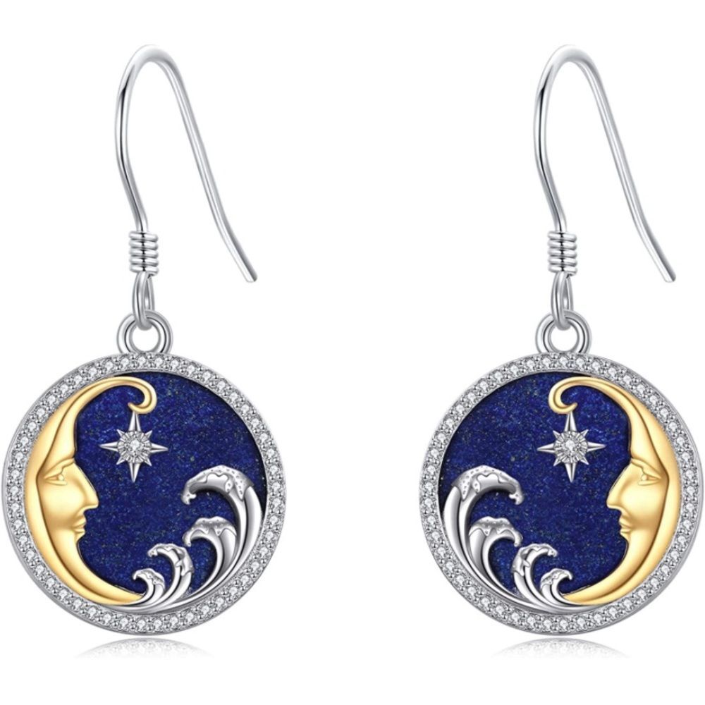 Lapis Lazuli Diamond Moon and Star Earrings Starry Night